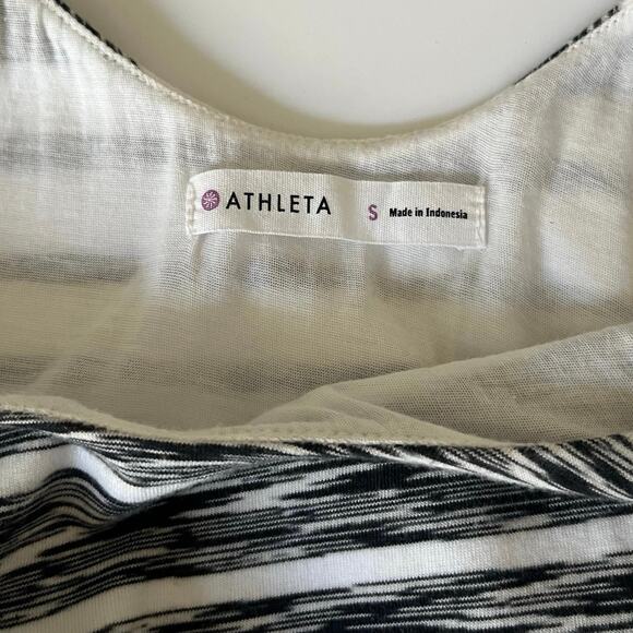Athleta Stripe Midi Tank Dress Sleeveless Ruched Summer Casual Black White Small - Picture 5 of 9